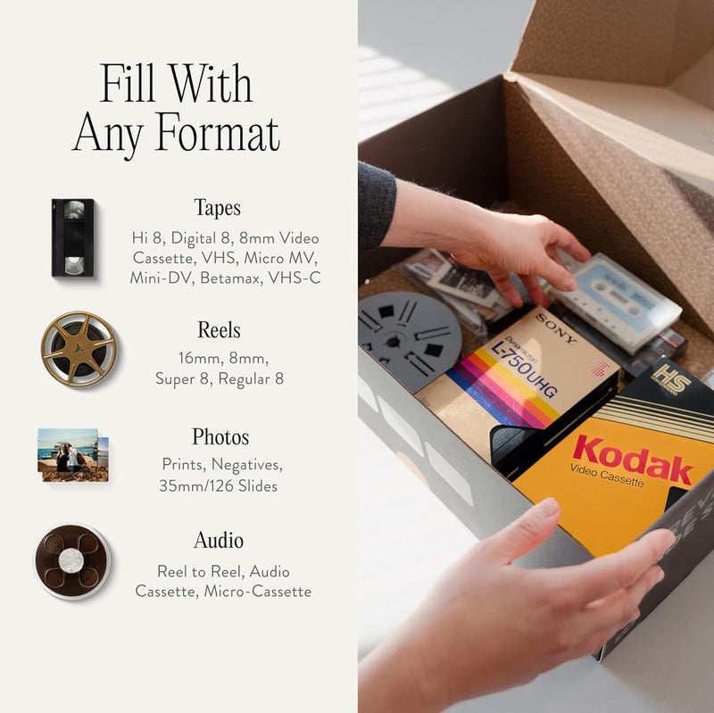Legacybox 3 عناصر | نقل الوسائط القديمة إلى الرقمية | محول VHS إلى الرقمية | ماسح ضوئي للصور، الشرائح والسلبية | أشرطة كاميرا الفيديو، بكرات الأفلام، أشرطة الصوت | سحابة، USB، أو DVD - Image 3